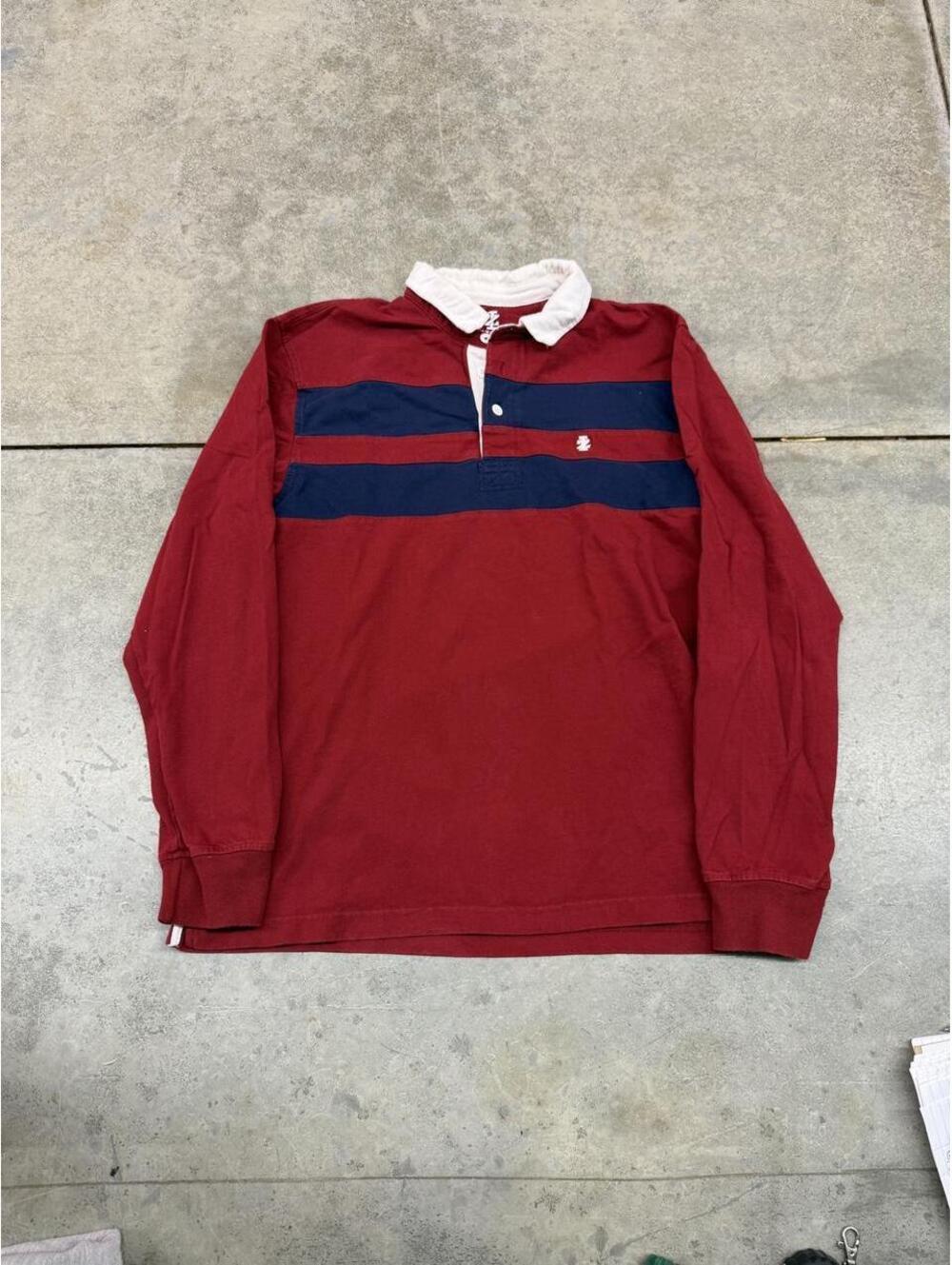 vintage izod burgandy and navy striped rugby polo shirt size medium